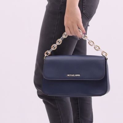 MICHAEL KORS SOFIA皮革材質翻蓋兩用鍊帶肩背包(深藍)