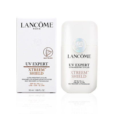 LANCOME蘭蔻超極效UV抗斑精華防曬乳50ml，為法國原裝進口專櫃產品，具備高SPF50+與PA++++防曬係數，有效隔離紫外線與抗斑。乳狀質地輕盈易吸收，同時具備保濕與舒敏功效，適合各種膚質使用，特別推薦於臉部與眼部肌膚。
