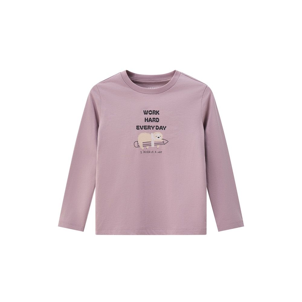 GIORDANO 童裝美好生活印花長袖上衣【雙色任選】 (39 傘菌紫)