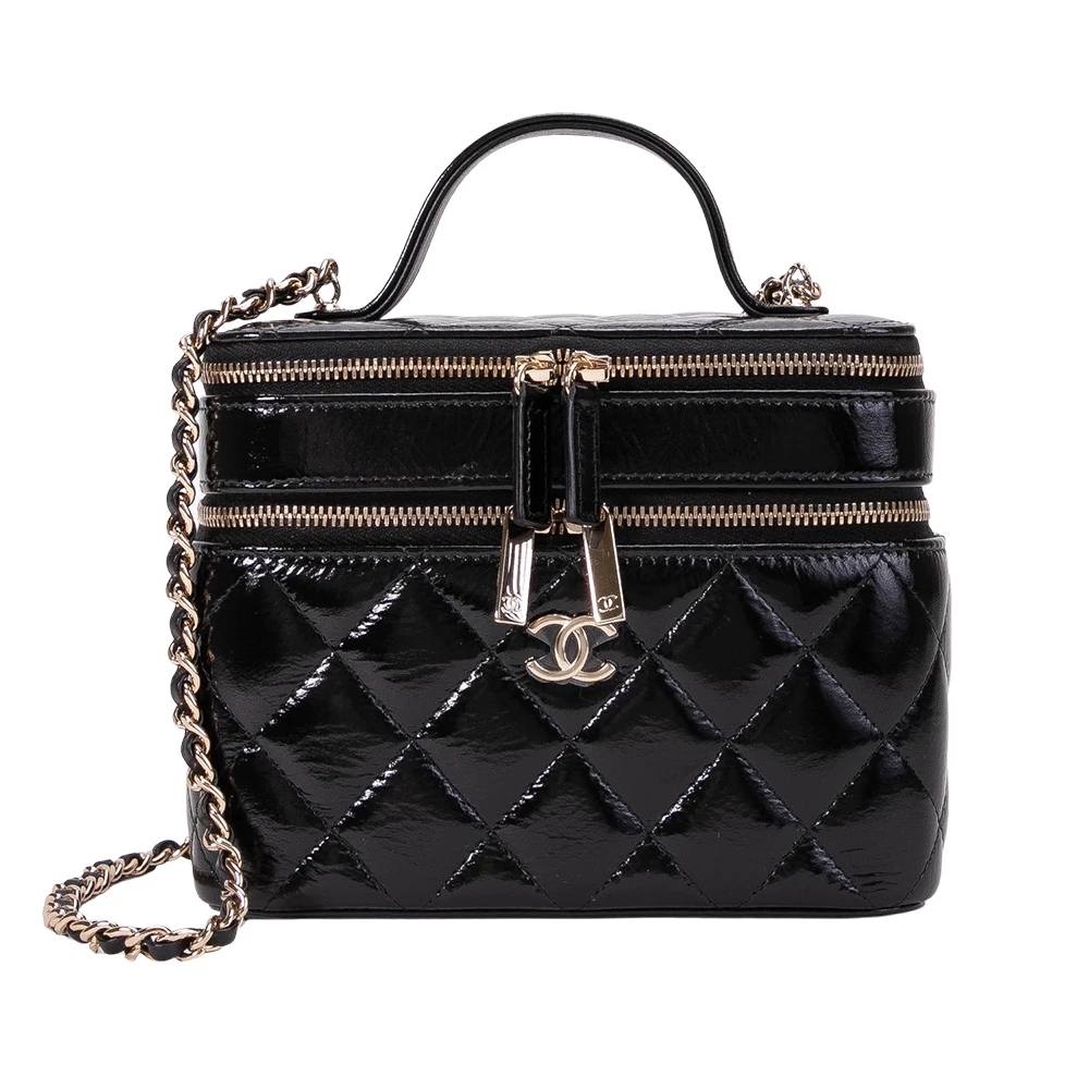 CHANEL AP2917小羊皮金色金屬鍊袋化妝包(黑色) | 斜背包/鍊帶包