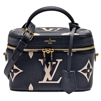 LV Louis Vuitton路易威登 M45780經典VANITY PM系列Empreinte雙色牛皮手提/斜背化妝包(黑/米)