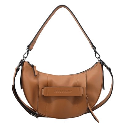 LONGCHAMP 3D系列小牛皮半月型兩用包(小/黃褐)