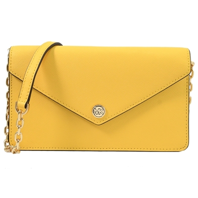 MICHAEL KORS Jet Set Travel 金屬LOGO防刮款WOC翻蓋斜背鍊包(黃)