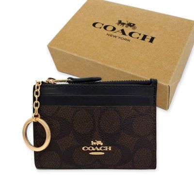 COACH 經典C LOGO悠遊卡夾鑰匙圈/零錢包附禮盒(深咖)