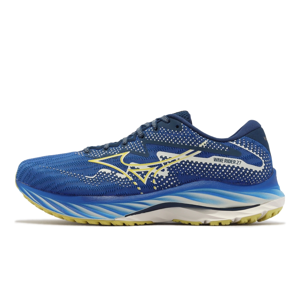 Mizuno 慢跑鞋Wave Rider 27 男鞋藍黃阿姆斯特丹馬拉松紀念款波浪片