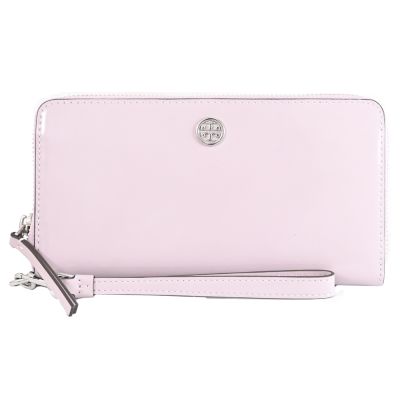 TORY BURCH 品牌金屬LOGO滑面皮革手提ㄇ字拉鍊長夾(淺紫)