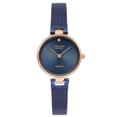 OBAKU 渦旋幾何迷你時尚腕錶-藍X玫瑰金-V256SXVLML