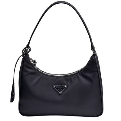 PRADA 普拉達 TESSUTO三角LOGO尼龍拉鍊皮革提把手提包