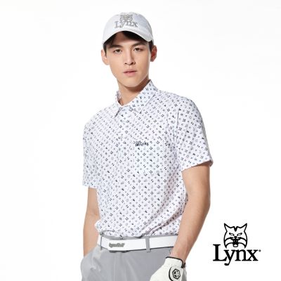 【Lynx Golf】男款吸濕排汗機能高爾夫元素印花胸袋款短袖POLO衫/高爾夫球衫-白色