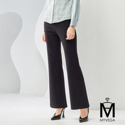 MYVEGA麥雪爾 MA打摺鬆緊後腰頭九分小喇叭褲-黑