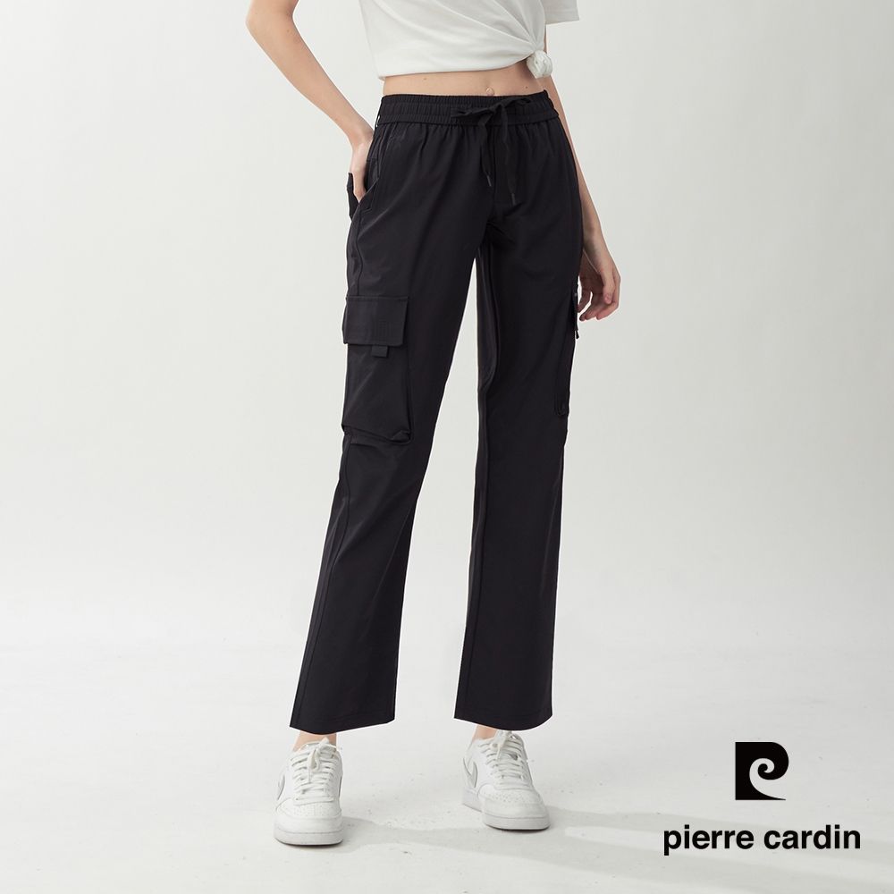pierre cardin 皮爾卡登 網路獨家 男女款 快乾透氣輕量機能工裝長褲/寬褲(多色任選) (女款-黑色)