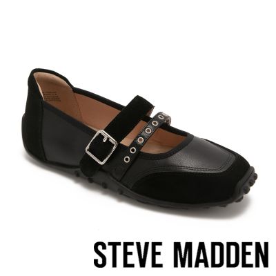 STEVE MADDEN-異材質拼接雙帶瑪莉珍鞋 TWSLAY-絨黑