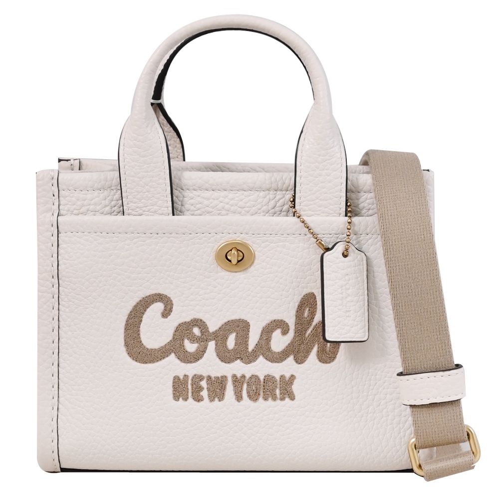 COACH CARGO 20 草寫電繡LOGO迷你托特包/兩用包(米白)