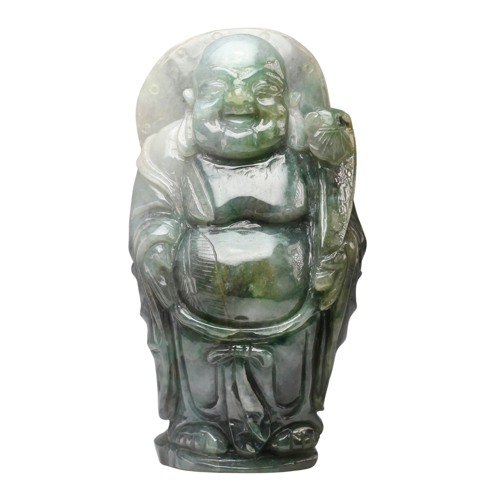 翡翠　置物　幅約22.3㎝/528g 東Y8-0216① 漢石齋】天然翡翠A貨彌勒佛小擺件飄花種(112*60*48mm) | 漢石齋| Yahoo