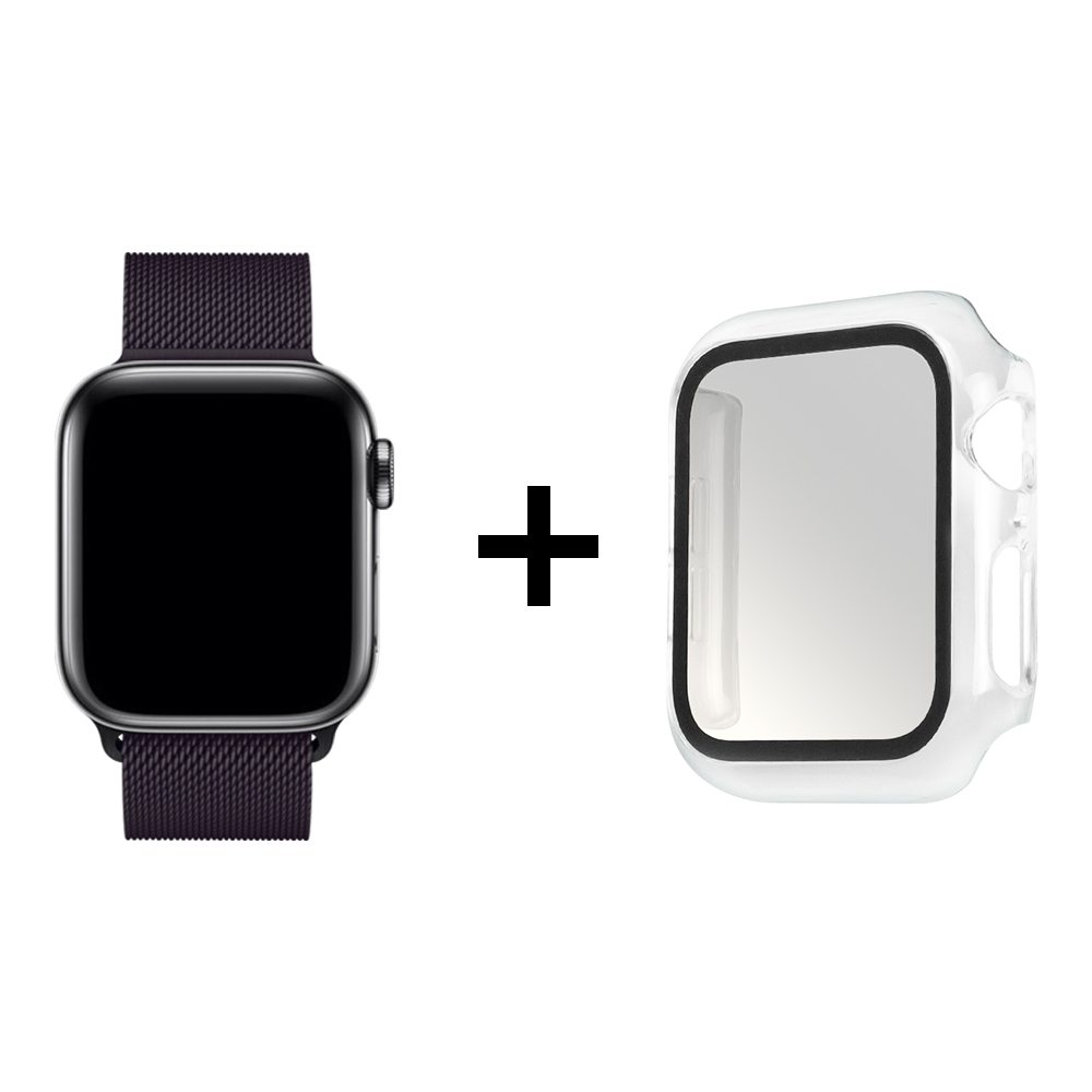 RedMoon Apple Watch Series Ultra 3/2/9/8/7 米蘭不銹鋼磁吸錶帶+PC全包覆雙料防摔保護殼41/45/49m (41m)