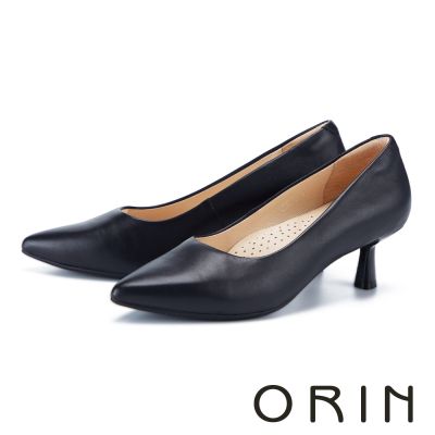 ORIN 典雅素面羊皮尖頭中跟鞋 黑色