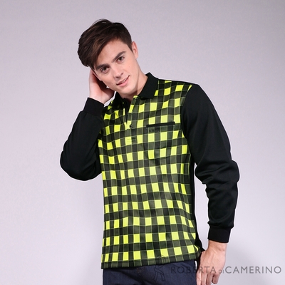 ROBERTA諾貝達 臺灣製 修身版 透氣防靜電 保暖長袖POLO棉衫 黃黑