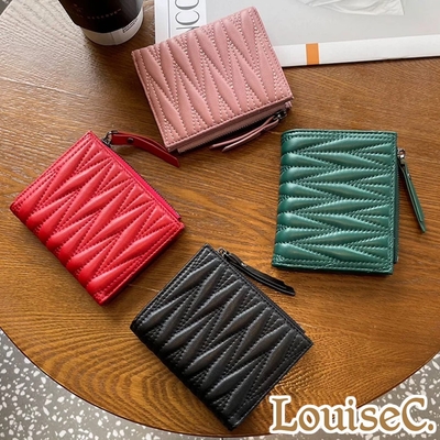 【 Tree House 】LouiseC. 羊皮時尚立體皺褶V紋釦式短夾(3色) GDN0004