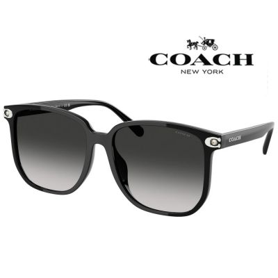 【COACH】亞洲版 時尚太陽眼鏡 框面精緻水鑽設計 HC8413BD 50023C 黑框漸層灰鏡片 公司貨(加贈掛式眼鏡袋)