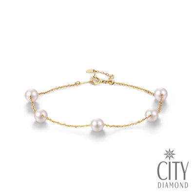 【City Diamond 引雅】『螢』18K日本AKOYA珍珠5mm黃K金伸縮手鍊(東京Yuki系列)