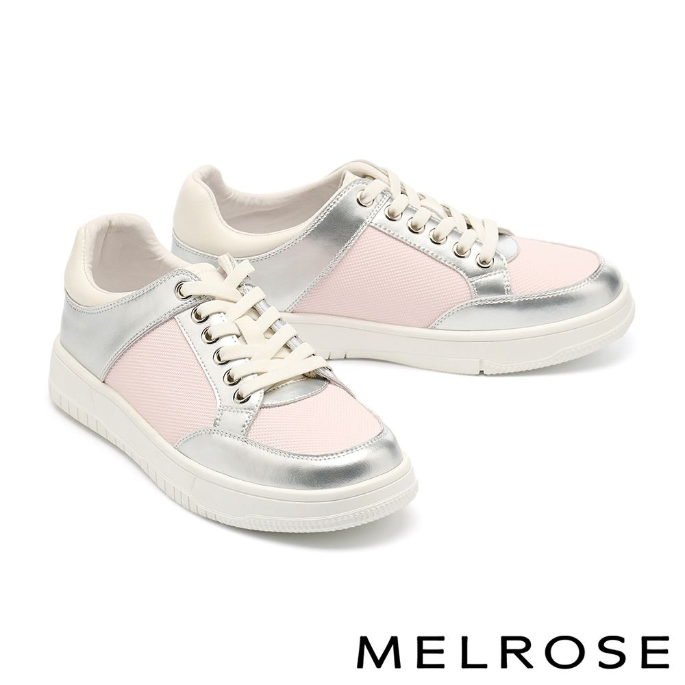休閒鞋 MELROSE 美樂斯 百搭舒適撞色拼接牛皮綁帶厚底休閒鞋－粉