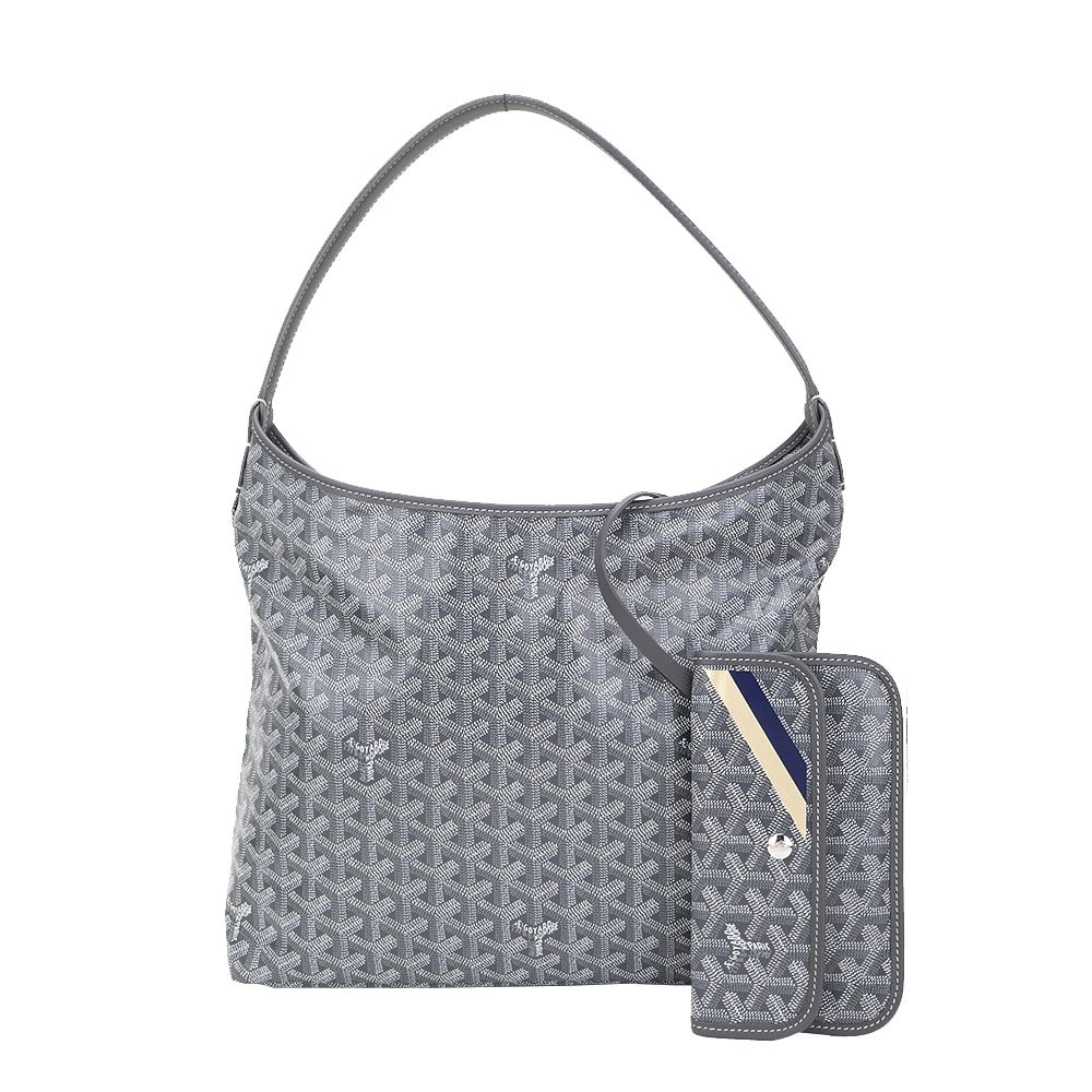 GOYARD Boheme Hobo 防水圖騰帆布肩背流浪包(灰色/附條紋收納袋)