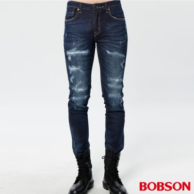BOBSON 男款低腰有機棉補丁直筒褲(1832-52)