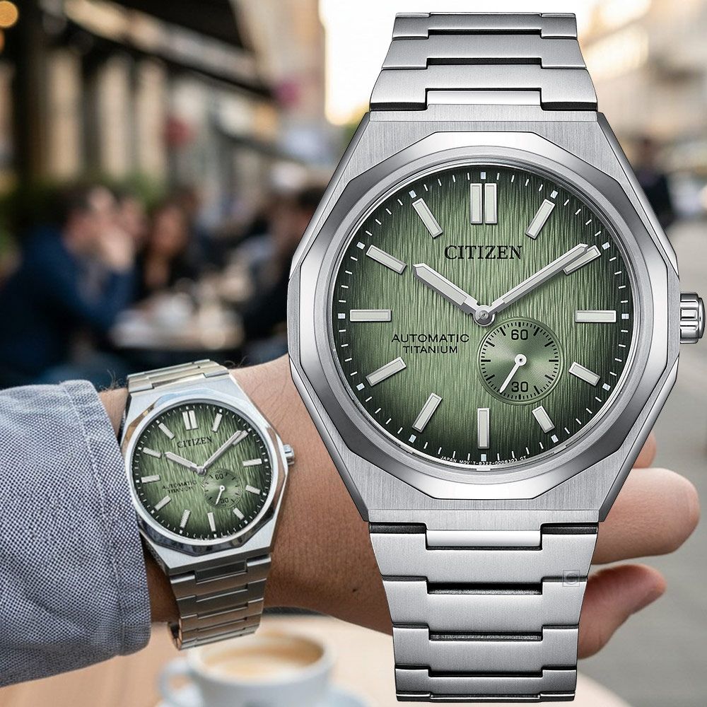 CITIZEN 星辰錶 Zenshin 60 超級鈦小秒針自動上鍊機械錶 男錶-40.5mm煙燻抹茶綠 NK5020-58X