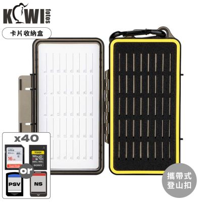 KIWIFOTOS攜帶式登山扣卡盒記憶卡收納盒KCB-SD40(可放40張:任天堂Switch遊戲片/SD卡/CFexpress TypeA卡/PSV遊戲卡;防撞防潑水)儲存盒