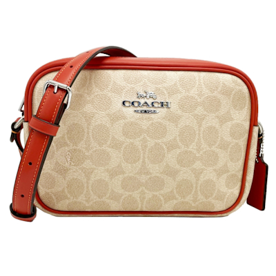 COACH 經典C LOGO斜背包/相機包(卡其/橘)