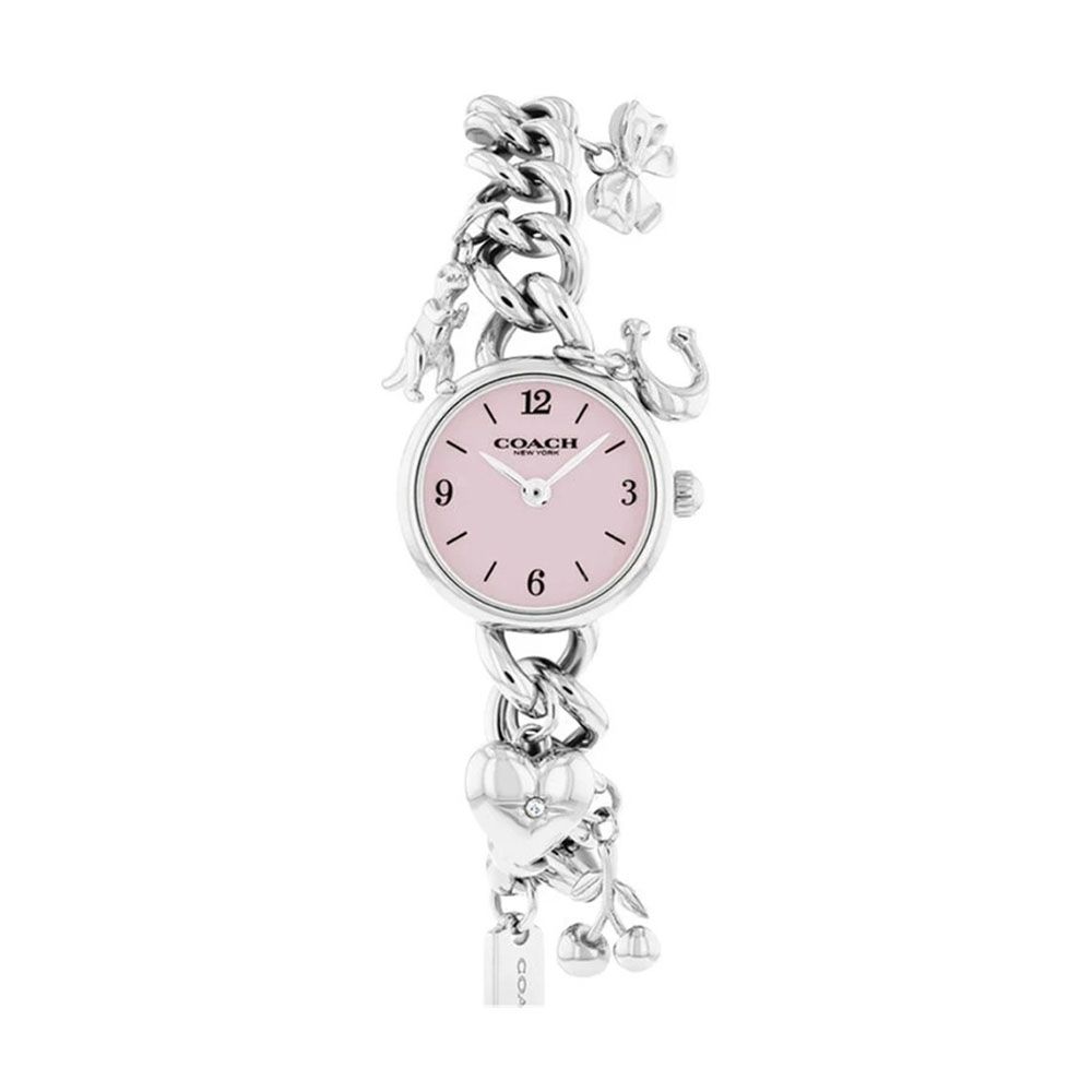 COACH 官方授權 時尚 銀色不鏽鋼吊飾 圓型粉面造型錶-女錶(CO14504649)22mm