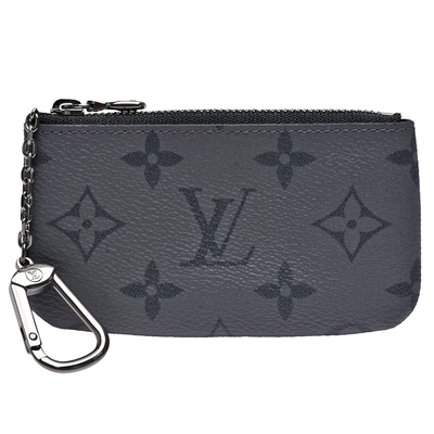 LV Louis Vuitton路易威登 M80905 經典Eclipse帆布SLENDER拉鍊零錢/鑰匙包(黑)