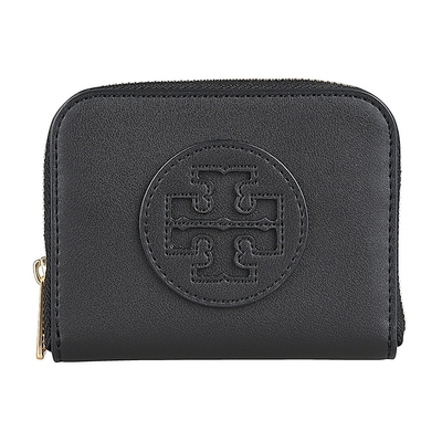 TORY BURCH Ella Bio圓形皮標LOGO優質牛皮4卡拉鍊零錢卡包(小/黑)