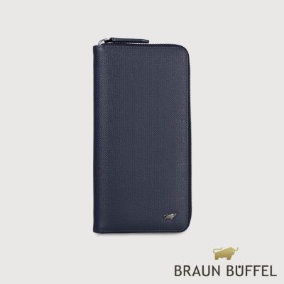 【BRAUN BUFFEL 德國小金牛】台灣總代理 安德勒-1 12卡拉鍊長夾-深藍/BF531-601-DB