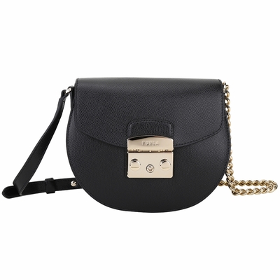 FURLA Metropolis 壓紋牛皮馬鞍包(黑色)