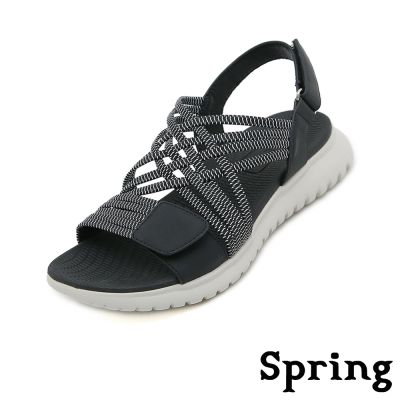 SPRING 運動涼鞋/舒適魔鬼粘縷空彈力交叉帶運動風涼鞋 黑