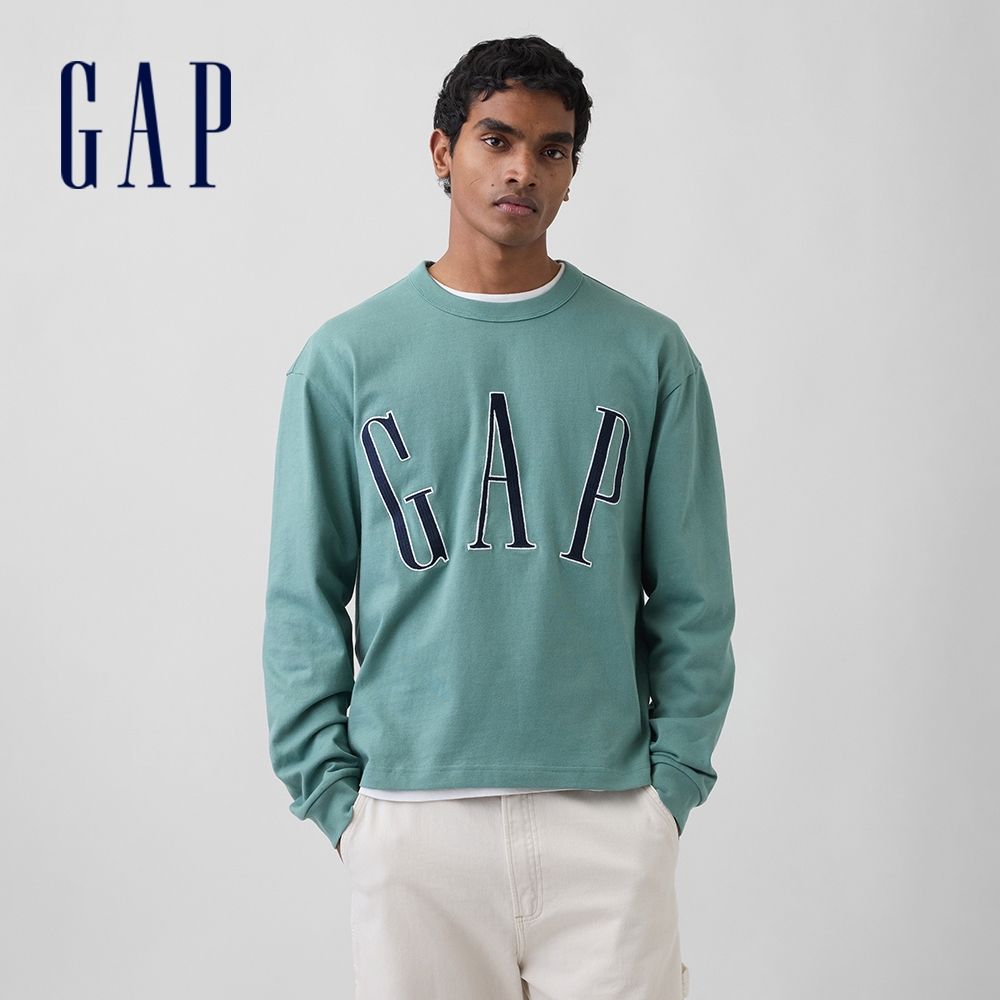 【GAP】寬版Gap Logo 短款T恤-沼澤綠/薰衣草紫(867538) (沼澤綠)