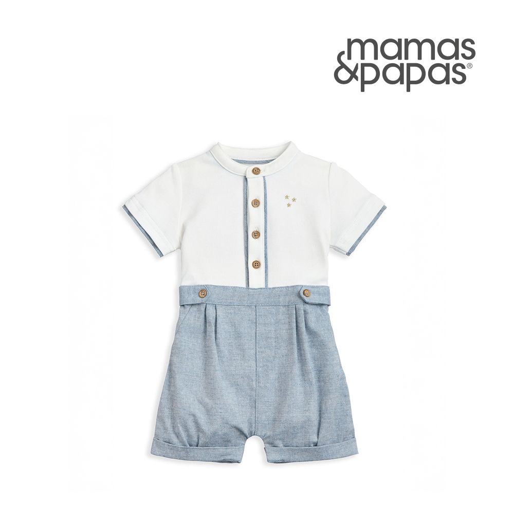 Mamas&Papas 三維星-短袖連身寬褲(藍)
