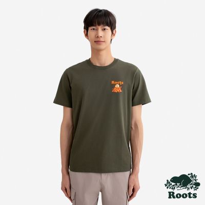 Roots男裝-HARVEST GLOW ANIMAL 短袖上衣-深墨綠
