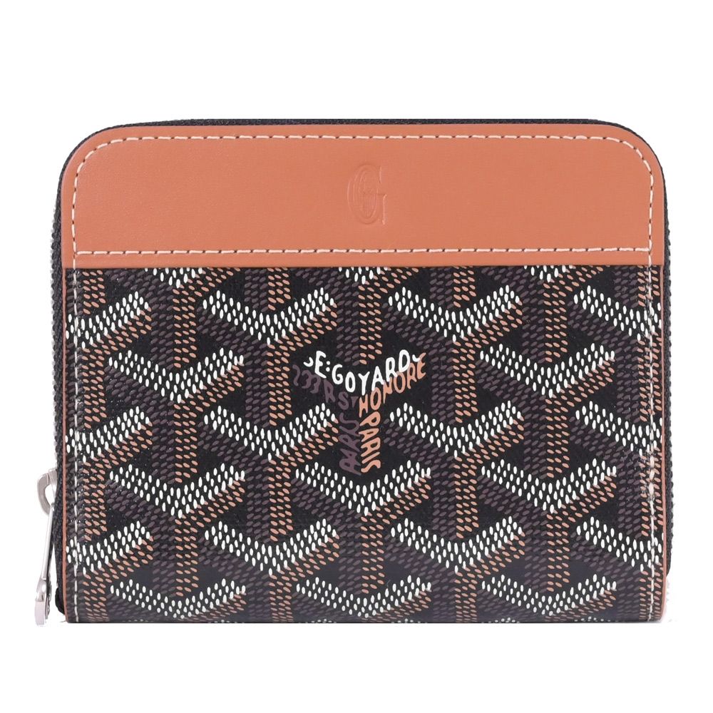 GOYARD Matignon PM 印花皮革ㄇ字拉鍊零錢包(咖)