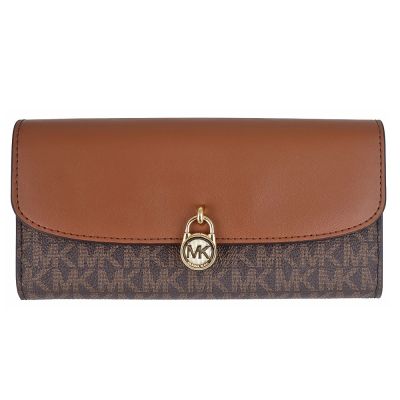 MICHAEL KORS Hamilton 咖啡色MK吊飾防水布皮革翻蓋長夾