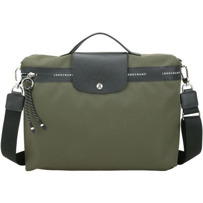LONGCHAMP Le pliage Energy 奔馬皮標再生帆布兩用公事包(卡其綠)