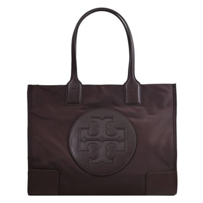 TORY BURCH 品牌大LOGO尼龍托特包(深咖 小款)