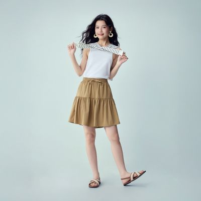 GIORDANO 女裝拼接收摺鬆緊腰寬鬆短褲裙【雙色任選】