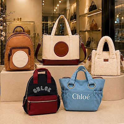 Chloe  經典刺繡LOGO帆布托特包/後背包(任選)