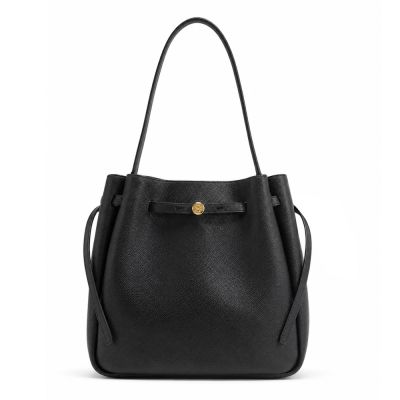 TORY BURCH ROMY 納帕皮革束帶繩肩背水桶包(大/黑)