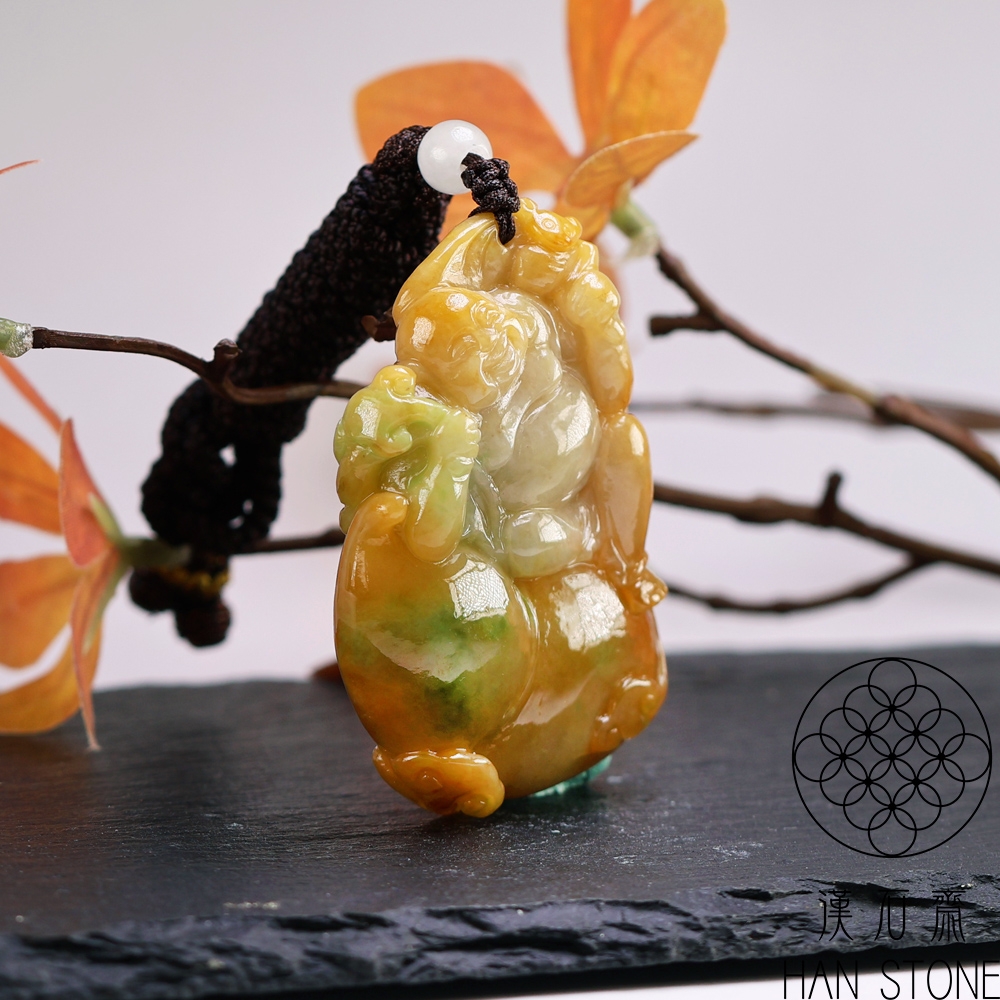 雕刻翡翠佛价格报价行情- A9083 本翡翠 石彫 布袋尊 仙人坐像 小品 27g