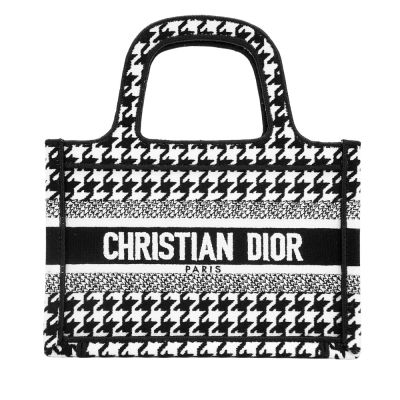 二手品 Dior 迪奧 Book Tote 千鳥格帆布迷你托特手提包(白/黑)