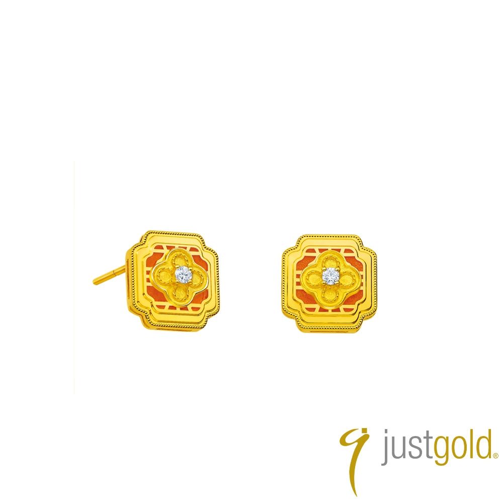 【Just Gold 鎮金店】花錦雅韻 黃金耳環