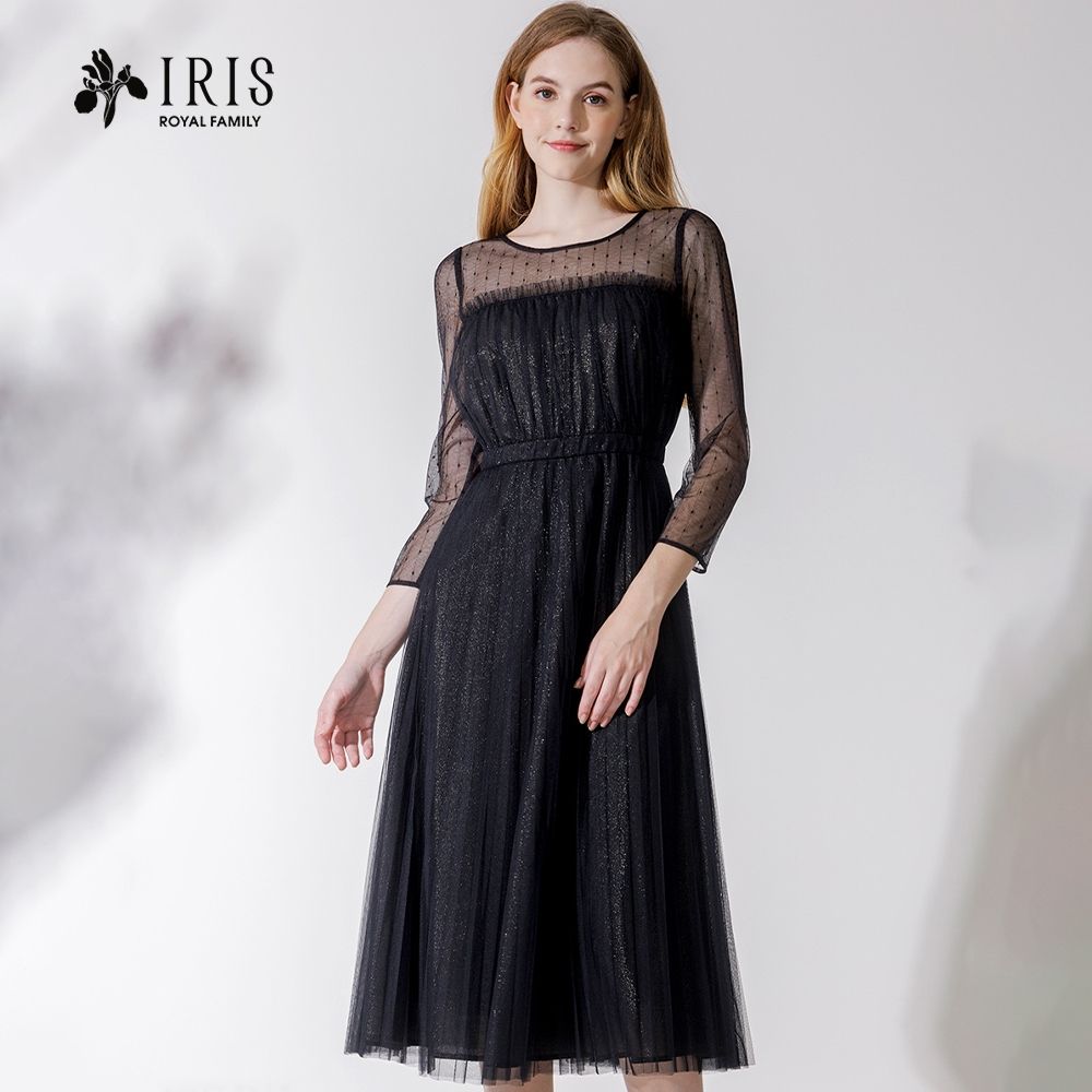 【IRIS 艾莉詩】網紗透視光澤禮服洋裝-2色-36661 (卡其色系)